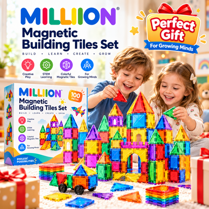 MILLIION® 100-Piece Magnetic Building Tiles Set – Colorful STEM Construction Toys for Creative Learning, Building & Imaginative Play