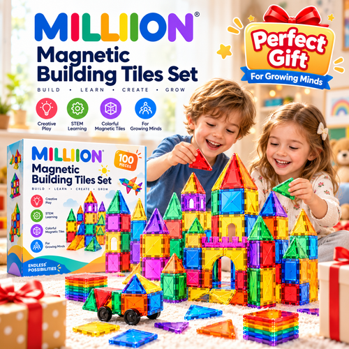 MILLIION® 100-Piece Magnetic Building Tiles Set – Colorful STEM Construction Toys for Creative Learning, Building & Imaginative Play