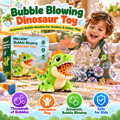 MILLIION® Bubble Blowing Dinosaur Toy – Automatic Bubble Machine with Music, LED Lights & Rolling Wheels for Indoor and Outdoor Play
