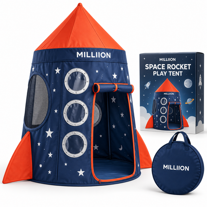 MILLIION® Space Rocket Play Tent – Kids Indoor Tent with Porthole Windows, Roll-Up Door & Carry Bag
