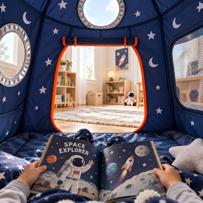 MILLIION® Space Rocket Play Tent – Kids Indoor Tent with Porthole Windows, Roll-Up Door & Carry Bag