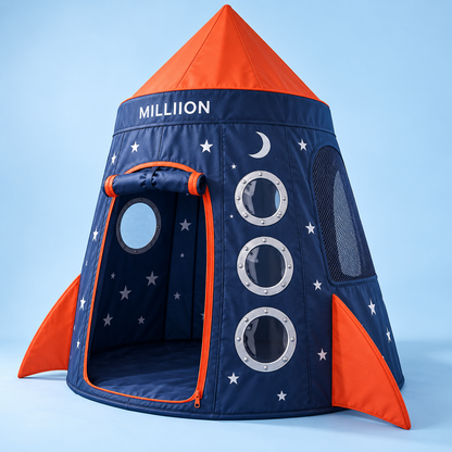 MILLIION® Space Rocket Play Tent – Kids Indoor Tent with Porthole Windows, Roll-Up Door & Carry Bag