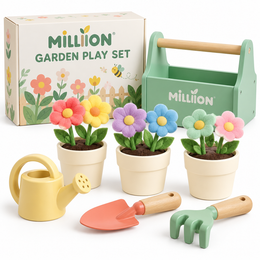 MILLIION® Kids Garden Play Set – Felt Flowers, Toy Pots, Watering Can & Gardening Tools for Pretend Play