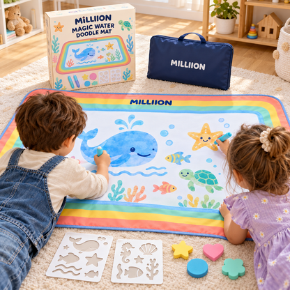 MILLIION® Magic Water Doodle Mat – Ocean-Themed Drawing Set with Water Pens, Stamps & Stencils for Kids