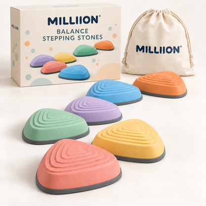 MILLIION® Kids Balance Stepping Stones – 6 Colorful Textured Stones with Storage Bag for Indoor Play